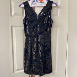 SKIES ARE BLUE Midnight Blue Sequin & Velvet Mini Dress